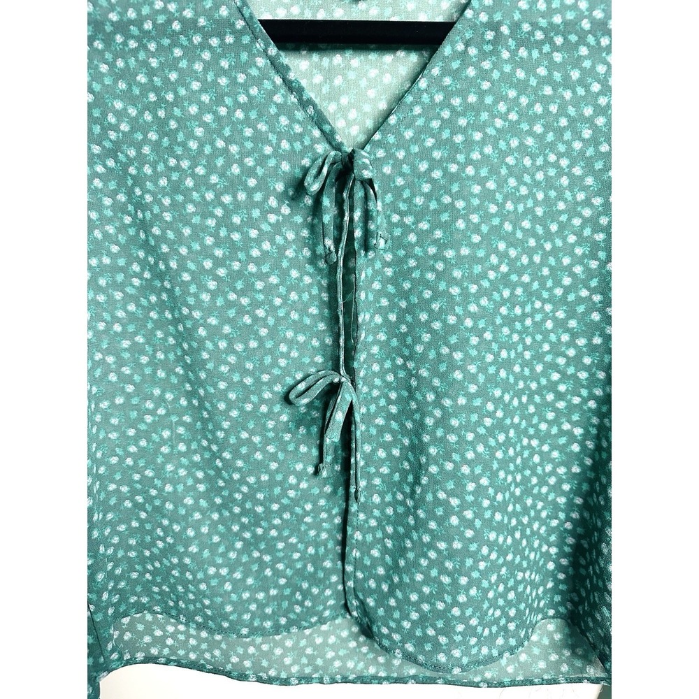Art Class Girls XL 14 Green Floral Tie Front Blouse Long Sleeve Bell Cuff Spring - Picture 7 of 10